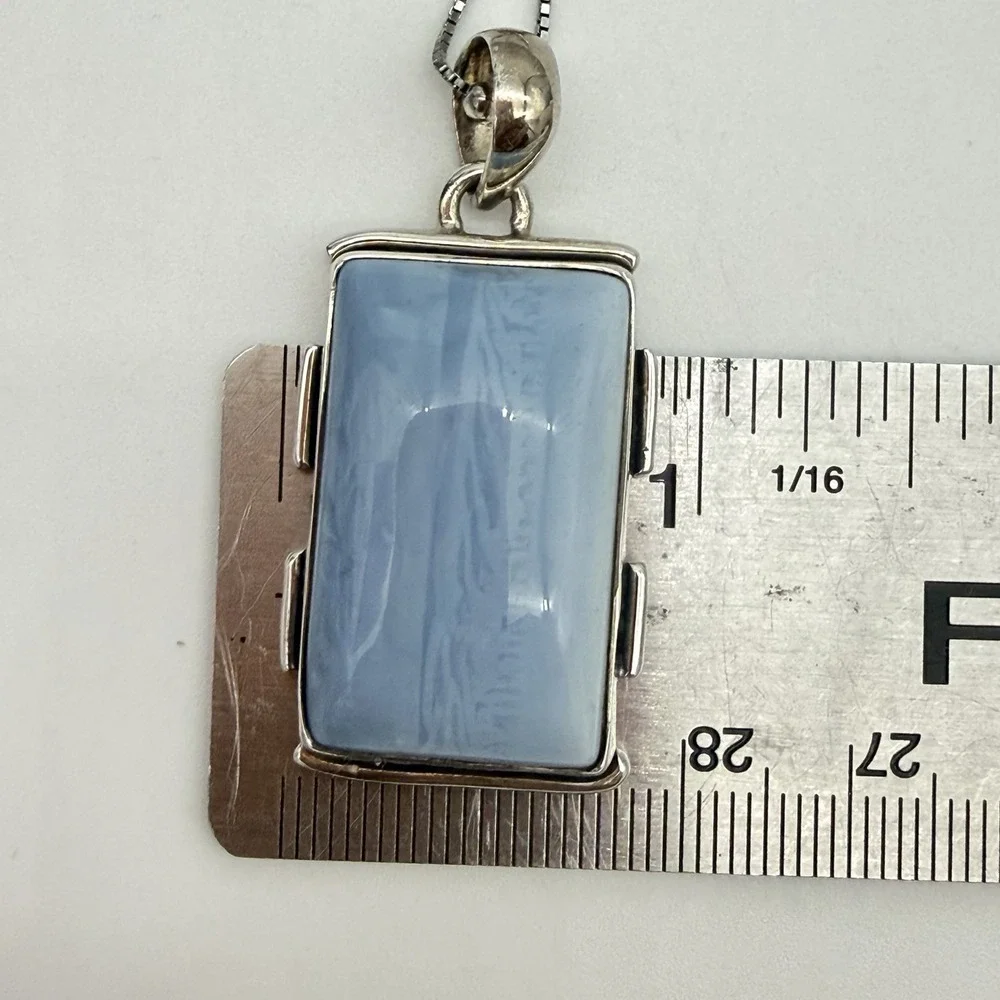 Vtg 925 Sterling Silver Blue Lace Agate Pendant Necklace Box Ball İtaly Chain 26